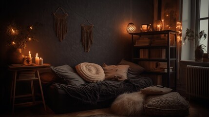 A cozy corner for reading with inviting cushions and soft lighting AI generated