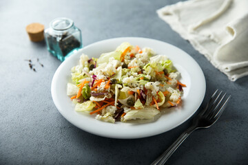 Healthy vegetable salad with cottage cheese