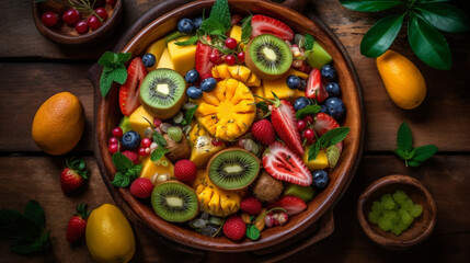 Fototapeta na wymiar Taste of the Tropics: Refreshing and Colorful Fruit Salad