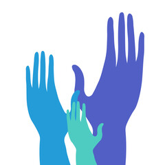 Female, male, children's hand. Mother, father and child. Family concept. Illustration for the day of the month of the family, family psychology, healthy family relationships. Flat vector illustration