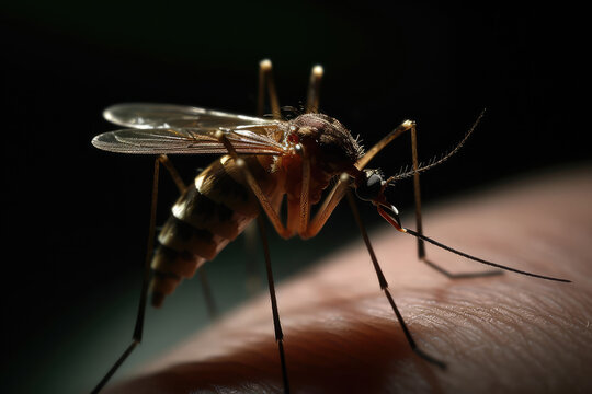 Mosquito Sits On The Skin Of Womans Hand. Generative AI