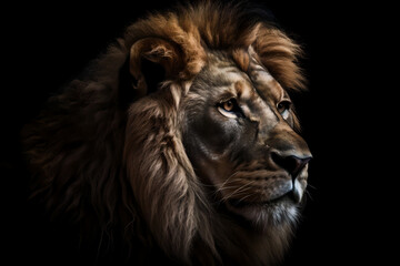 The majestic Lion. Image on black background created with generative AI