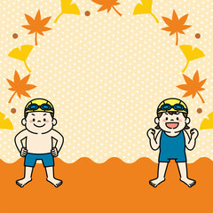 水泳　スイミングスクール　子ども　イラスト　背景　正方形　秋