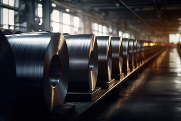 Large aluminium steel rolls in the factory - Generative AI
