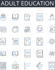 adult education line icons collection. Higher learning, Professional development, Continuing education, Lifelong learning, Grown-up education, Senior education, Mature education vector and linear