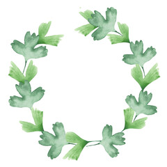 Fototapeta premium Watercolor frame - illustration with green leaves and branches and flowers elements, for wedding stationery, congratulations, wallpapers, and more on white background.