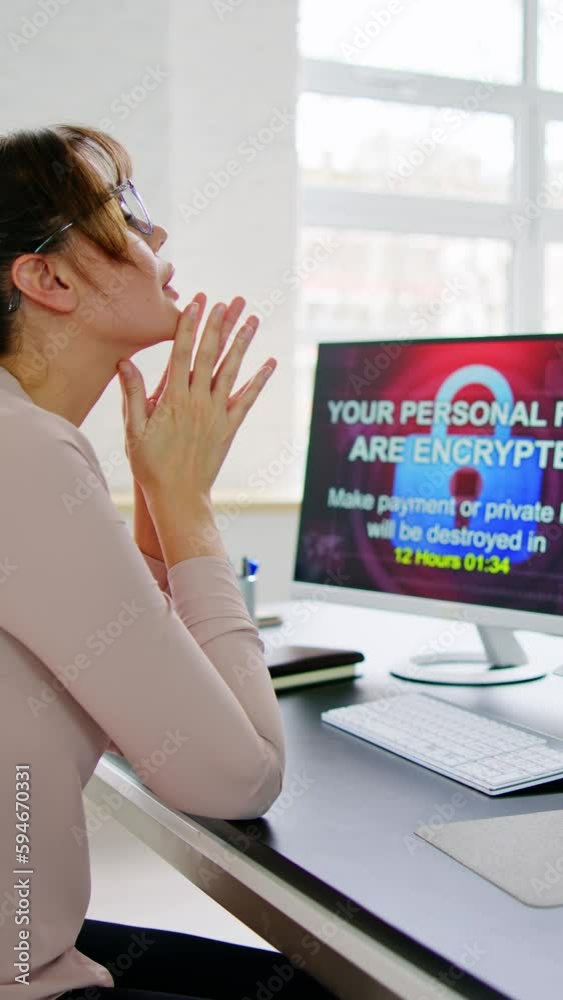 Poster ransomware malware attack. business computer hacked