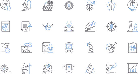 Industrial aims line icons collection. Efficiency, Automation, Productivity, Innovation, Modernization, Growth, Adaptability vector and linear illustration. Optimization,Sustainability,Expansion