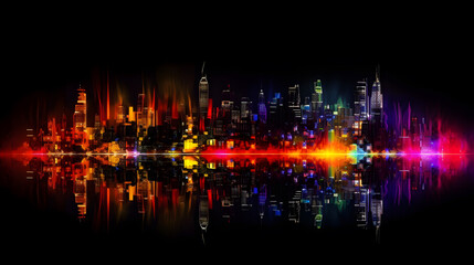 Obraz na płótnie Canvas A colorful and vibrant abstract shot of a city skyline at night.