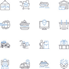 Freight transportation line icons collection. Logistics, Shipment, Carrier, Cargo, Haulage, Lorry, Freightliner vector and linear illustration. Intermodal,Container,Dispatch outline signs set