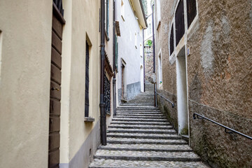 Fototapeta na wymiar Morcote, Ticino, Switzerland - May 21, 2022 Narrow streets of Morcote