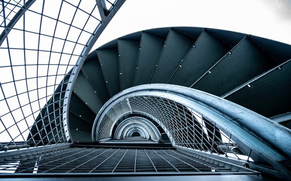 Interior shot of a modern building showcasing architectural details.