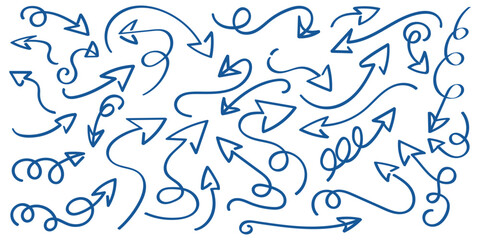 Hand Drawn Arrow Collection. Arrow Icon with Sketch Doodle Style. Pointers Symbol