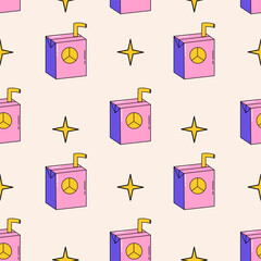 Groovy seamless pattern. Retro background 90s style. Nostalgic retro pattern. Psychedelic and trippy texture
