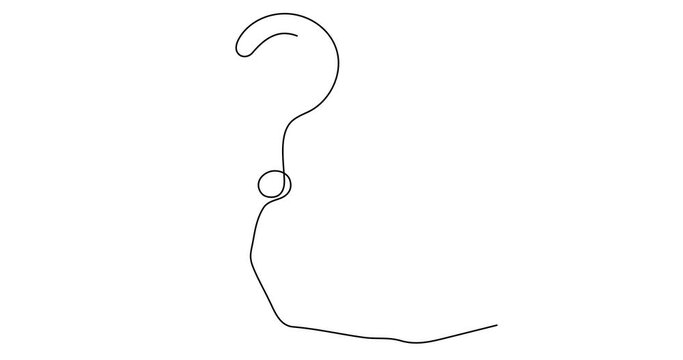 Hand holds question mark one line art animation,hand drawn asking sign, idea continuous contour motion.Query FAQ concept,self drawing finding answer.Simple minimalist design style.4k movie