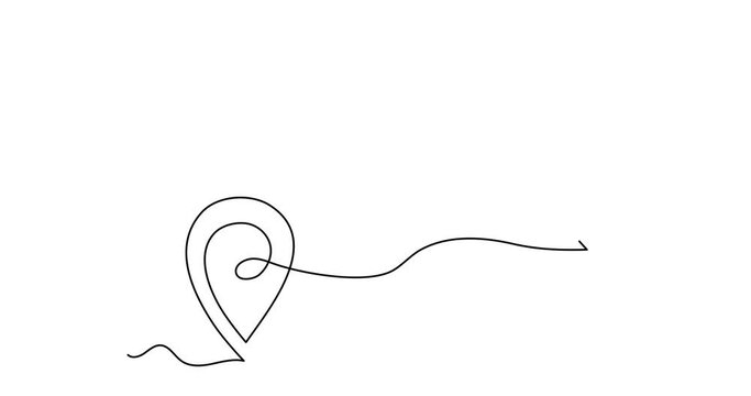 Pointing location at map one line art animation,hand drawn way destination continuous contour motion,trendy self drawing template direction, minimalist design. 4k movie