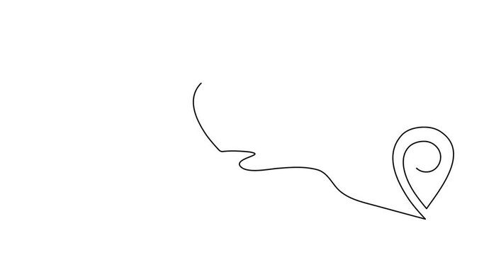 Pointing location at map one line art animation,hand drawn way destination continuous contour motion,trendy self drawing template direction, minimalist design. 4k movie