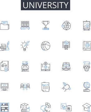 University line icons collection. College, School, Academy, Institute, Polytechnic, Conservatory, Seminary vector and linear illustration. Gymnasium,Higher education,Post-secondary outline signs set