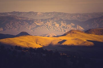 Beautiful mountainous landscape at sunrise on a sunny day