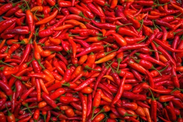 Fototapeta premium Full frame background of red hot chili peppers. Generative AI 