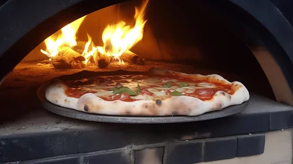 Foto op Plexiglas Wood-Fired Heaven: Delicious Pizza Ready to Enter the Oven © Jardel Bassi
