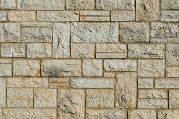 Stone wall with a symmetrical brick pattern