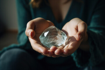 Healing crystal in hands for practice and rituals, AI generated