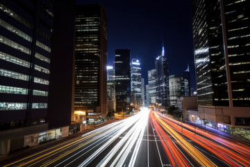 Fototapeta na wymiar aerial view of big city with traffic line at night