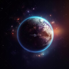 Glowing Planet Earth and Dark Space with Stars. generative ai
