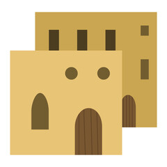 Fototapeta premium Middle east. Arabic desert with traditional mud brick houses. Ancient building. Flat illustration