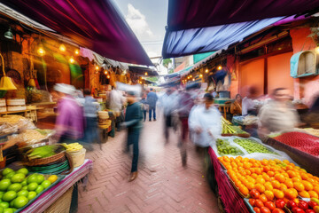 Marrakech style bustling street market 