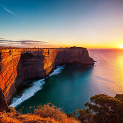 mountain landscape with beach sunset
