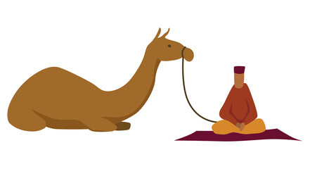 Middle east. Bedouin with camel. Arabic desert traditional symbol. Flat  illustration