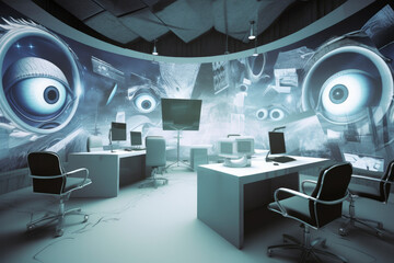 huge eye concept in a working room