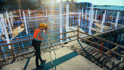 Futuristic Digitalization of Buildings Construction. Architectural Engineer Uses Virtual Reality...