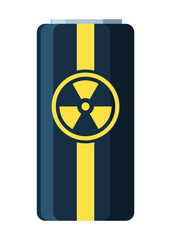 Toxic chemical barrel. Steel tank with dangerous waste. Container with radiation icon in flat style. Dangerous substance. Storage of nuclear components