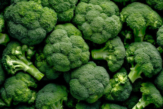 Fresh broccoli on the dark background. Pattern of broccoli. Generated Ai