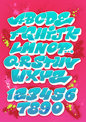 Cartoon vector font set in graffiti style. Letters illustration 