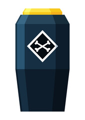 Toxic chemical barrel. Steel tank with dangerous waste. Container with cross bones icon in flat style. Dangerous substance. Storage of components