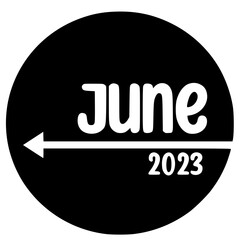 black text june and number 2023 on circle shape