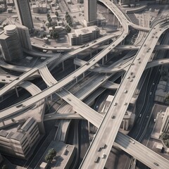 Modern city with highway interchange. generative ai