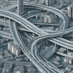 Modern city with highway interchange. generative ai