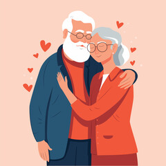 Elderly couple in love. Loving grandparents in a modern flat style. Vector illustration