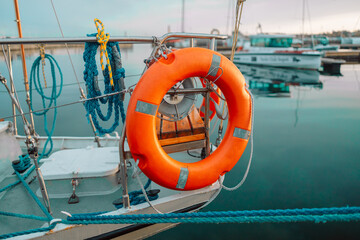 Lifebuoy on the yacht at summer day.