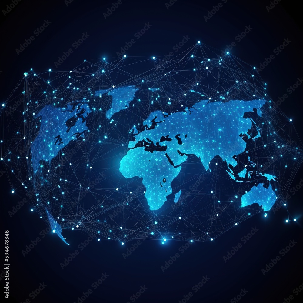 Poster connection to the global network. point and line composition on a world map the idea of global busin