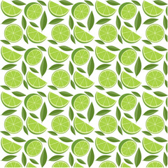 Seamless pattern with lime and leaf. The pattern is great for dishes, stickers, clothes, and decoration notebooks or packaging. It is a vector illustration. 