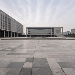 Fototapeta na wymiar Empty square front of modern architecture. generative ai