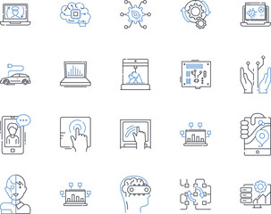IT infrastructure line icons collection. Servers, Routers, Switches, Firewalls, Storage, Nerk, Wireless vector and linear illustration. Cloud,Virtualization,Backup outline signs set