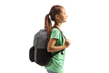 Profile shot of a girl carrying a backpack