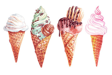 Ice creams set. Watercolor illustration